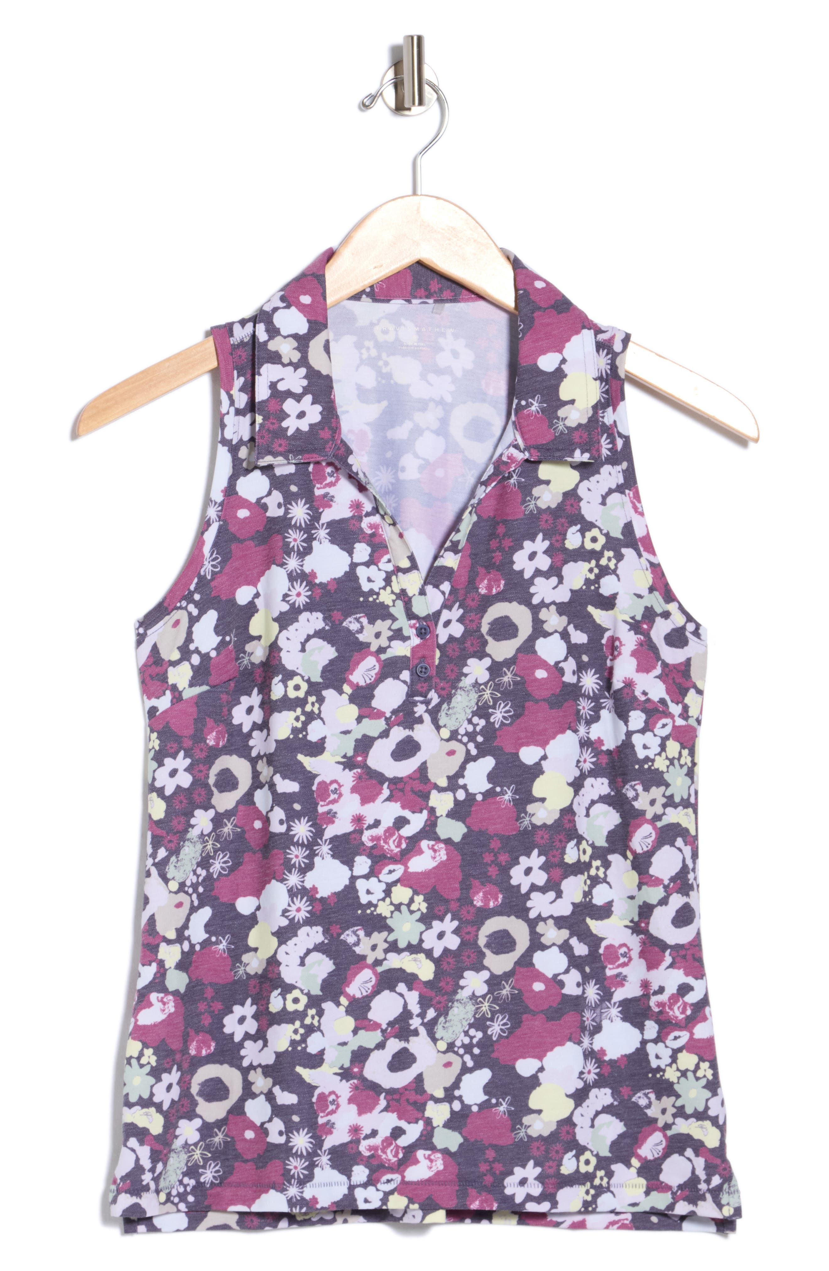 Travismathew Featherweight Active Racerback Polo In Graystone Floral Mul