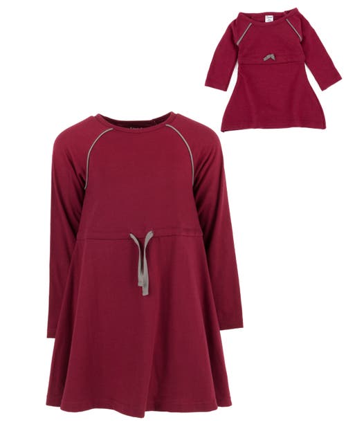 Leveret Girls Bow Tie Dress With Matching Doll Dress In Burgundy