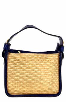 Persaman New York Marie Raffia & Leather Shoulder Bag