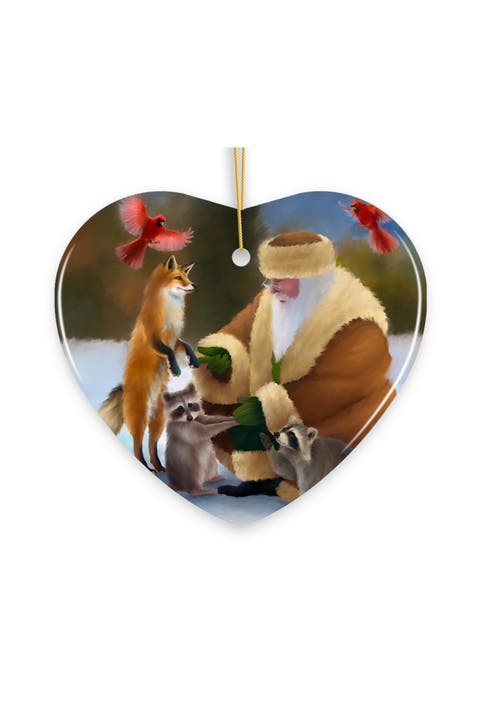 Woodland Friends Santa Heart Ornament