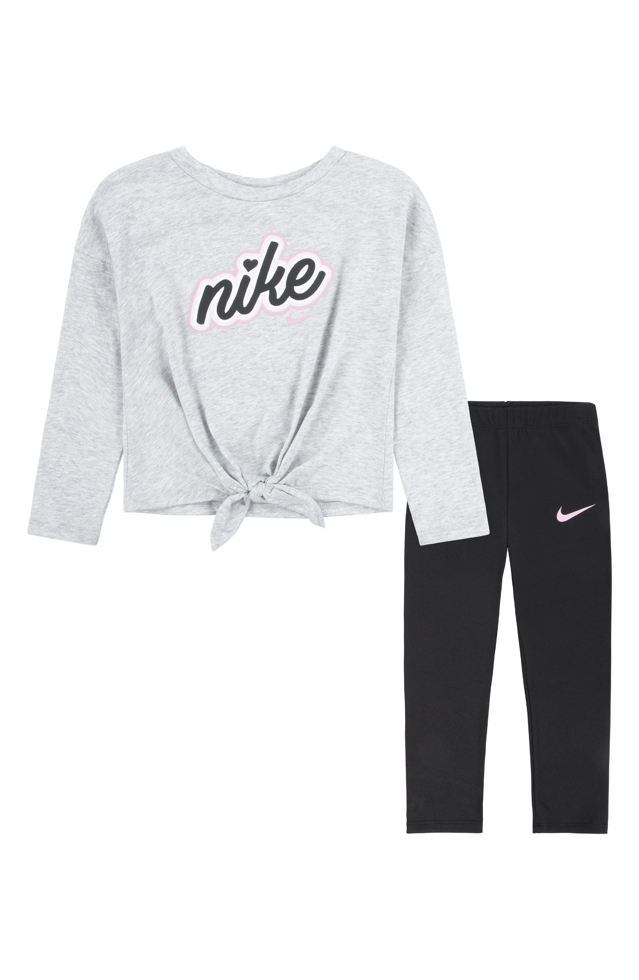 Nike Kids' Tie Front Long Sleeve Graphic T-Shirt & Leggings Set ...