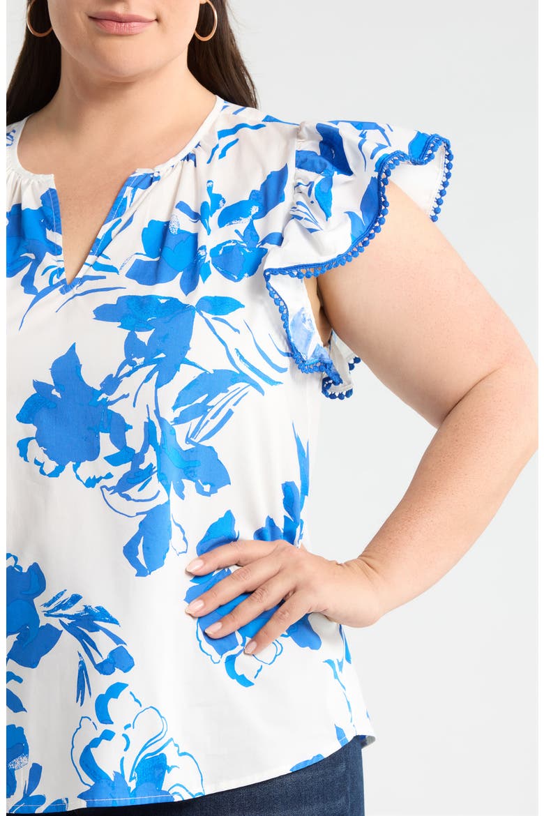 Aby Floral Carya Ruffle Cotton Top, Alternate, color, WHITE COBALT MULTI