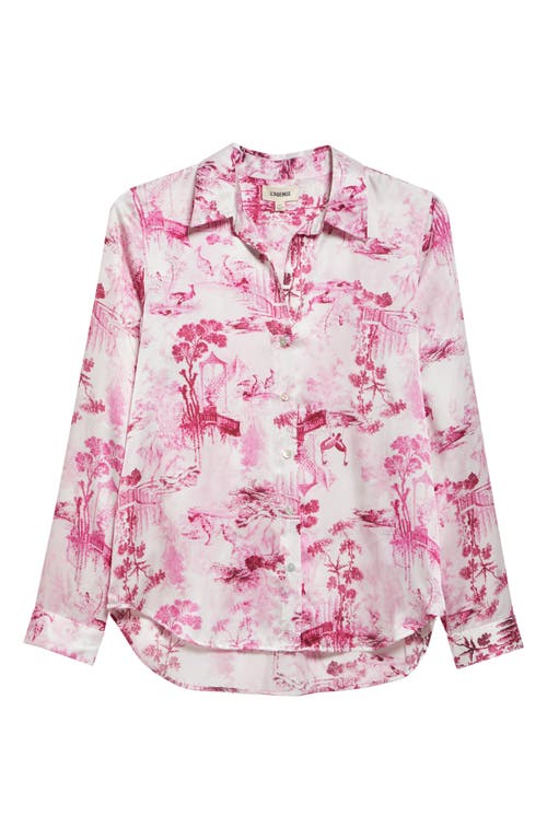 L Agence L'agence Tyler Peacock Print Silk Button-up Shirt In White/pink Porcelain Toile