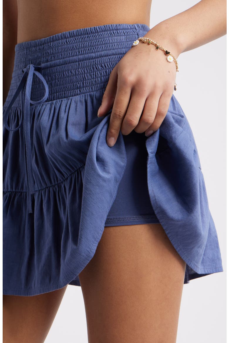 Smocked Waist Tiered Miniskort, Alternate, color, BLUE INDIGO