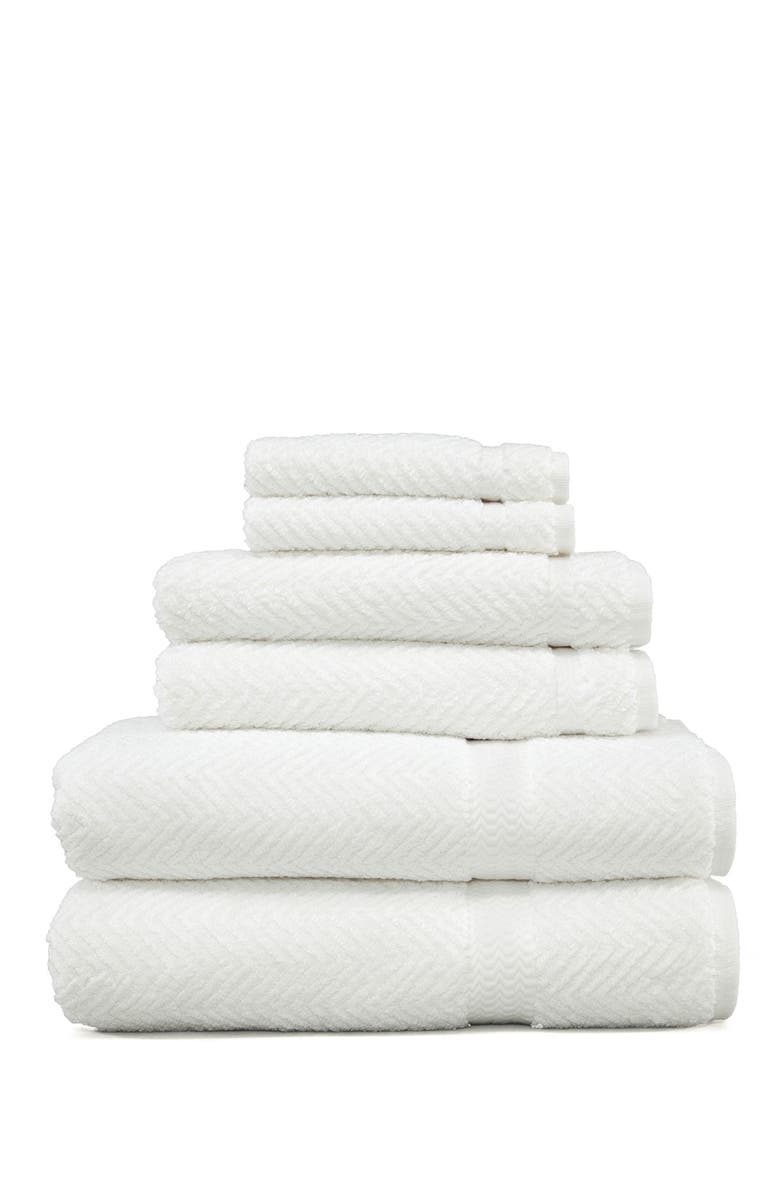 Linum Home Textiles White Herringbone 6-Piece Towel Set, Main, color,