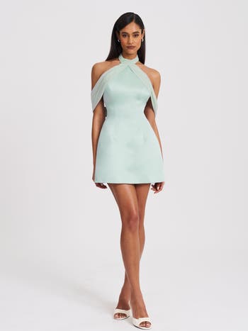 Zafrina Halter Off-shoulder Backless Mini Dress