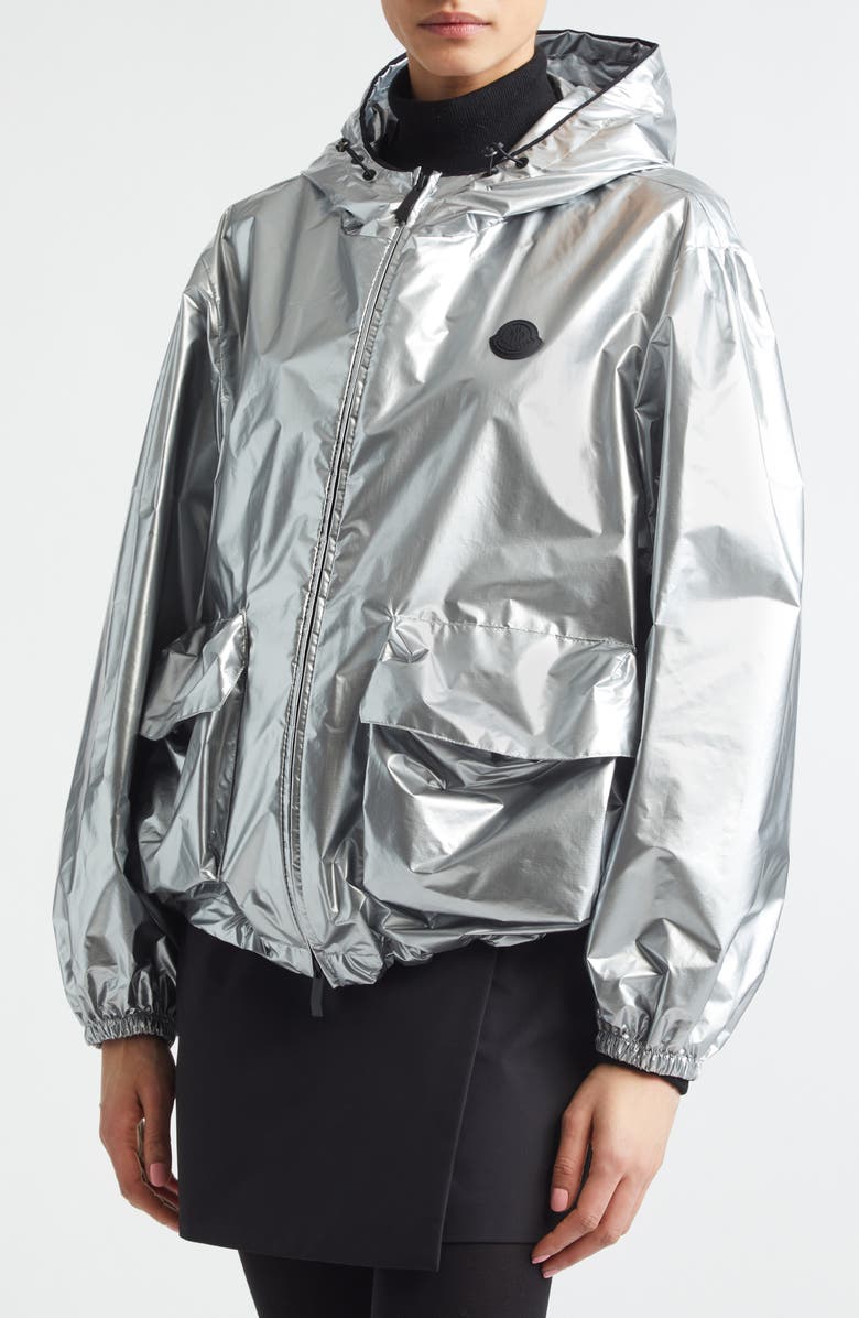 Moncler Ylang Metallic Bomber Jacket, Alternate, color, Metallic Silver