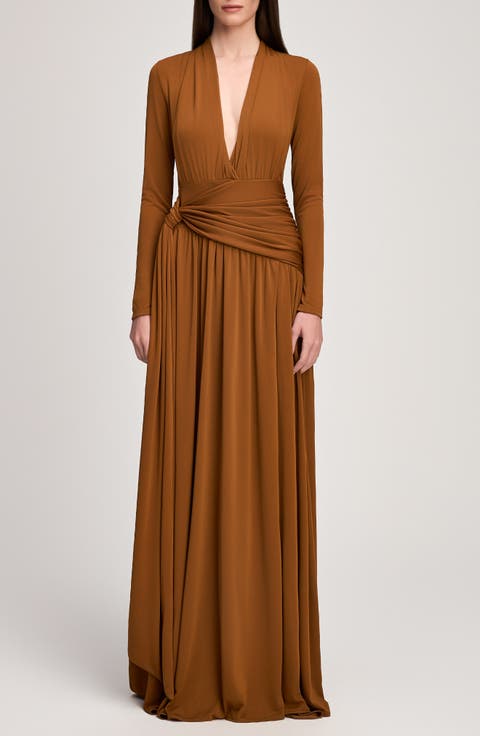 Zaviana Long Sleeve Matte Jersey Gown