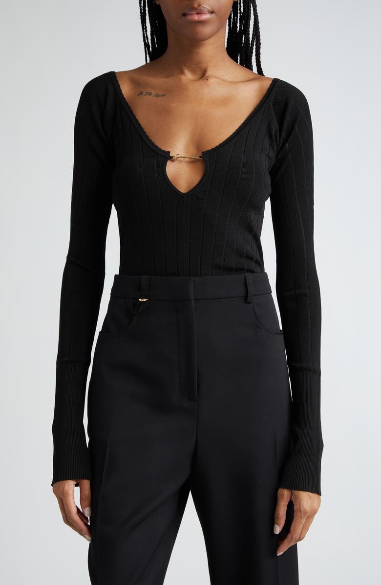 Jacquemus Le Haut Pralu Scallop Neck Rib Top, Main, color, 