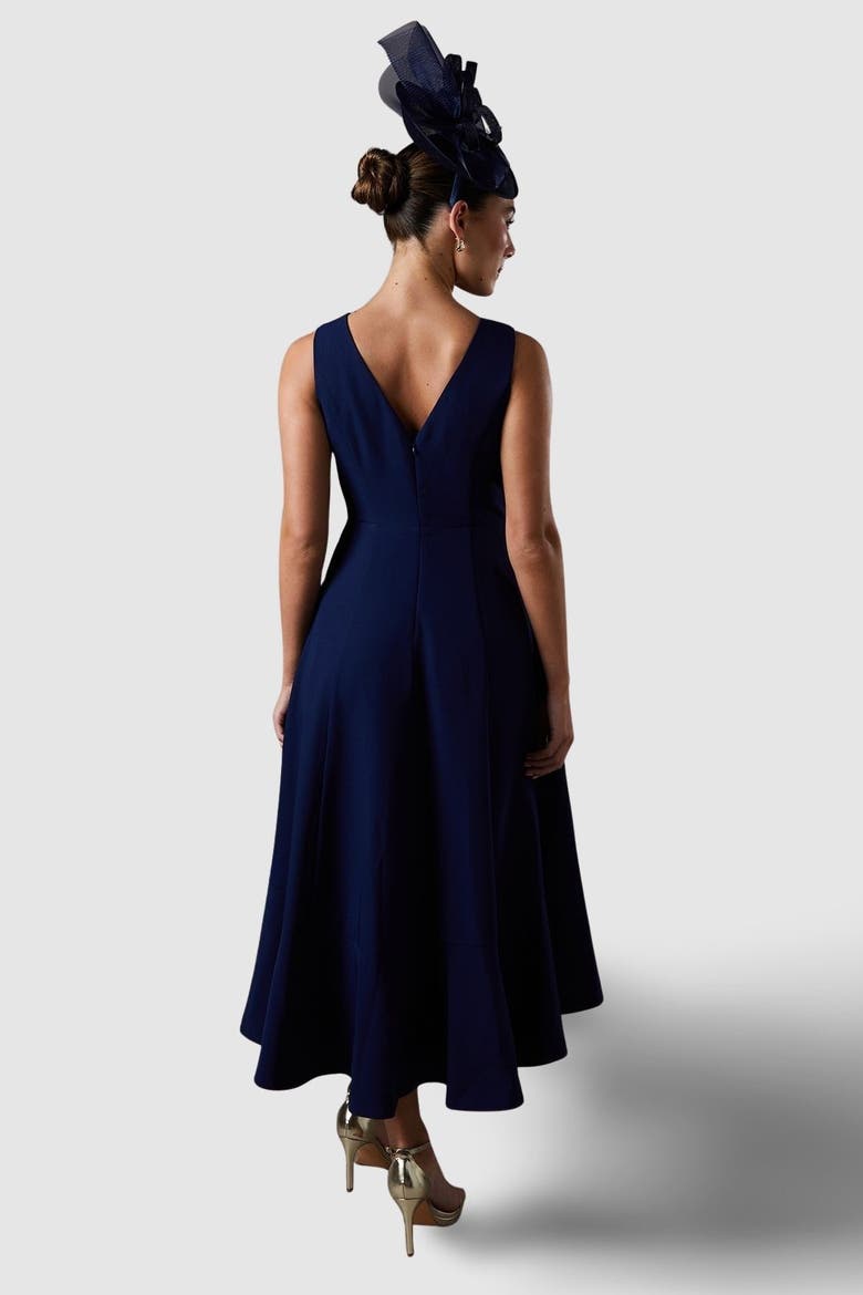 Crepe Low Back Ruffle Dress, Alternate, color, Navy