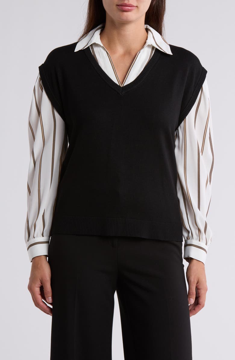 Adrianna Papell Twofer V-Neck Sweater, Main, color,