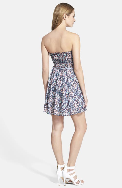 Wayf Strapless Print Fit & Flare Dress In Blue