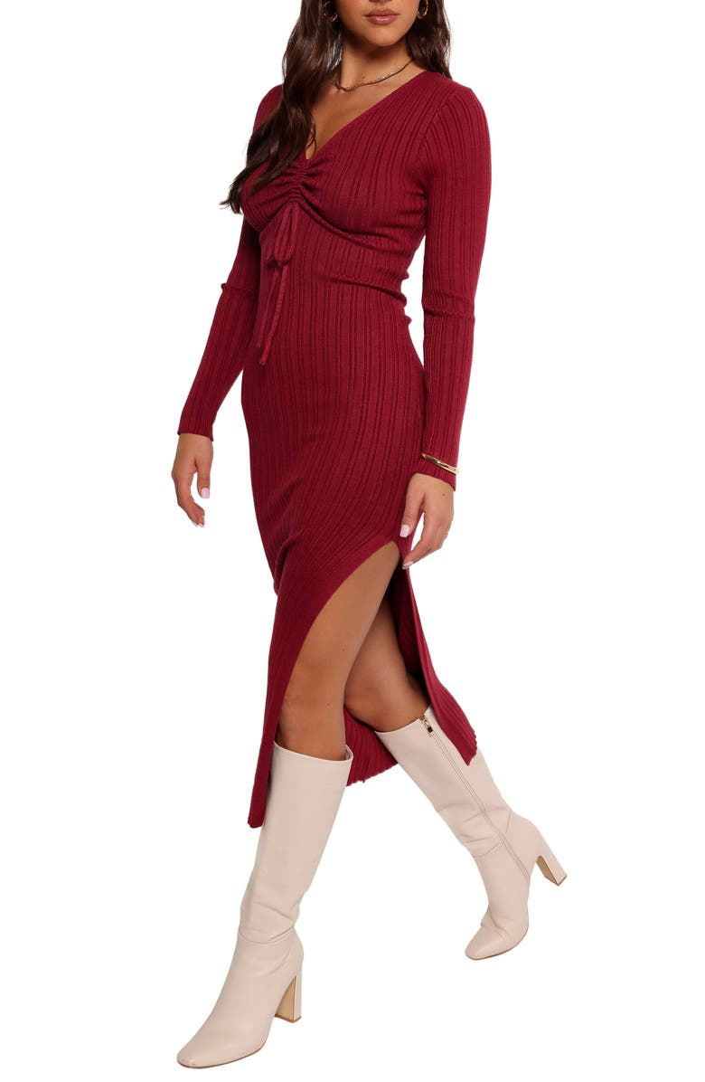 Petal & Pup Irene Long Sleeve Sweater Dress, Alternate, color, Wine