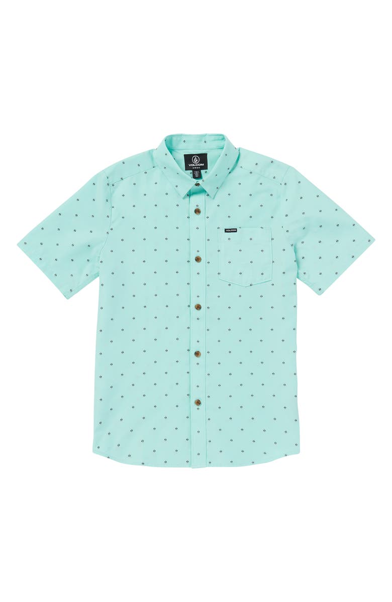Volcom Kids' Geo Print Short Sleeve Button-Up Shirt, Main, color, 
