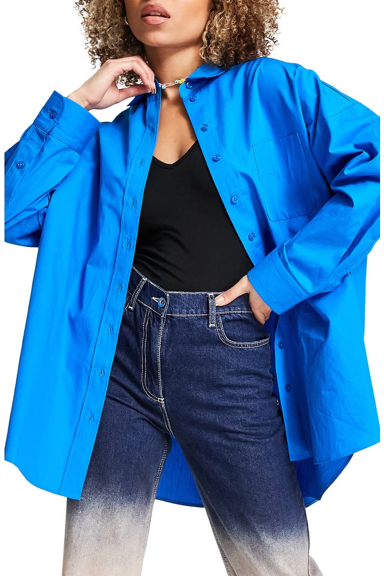 Oversized Poplin Button-Up Shirt, Main, color, MID BLUE