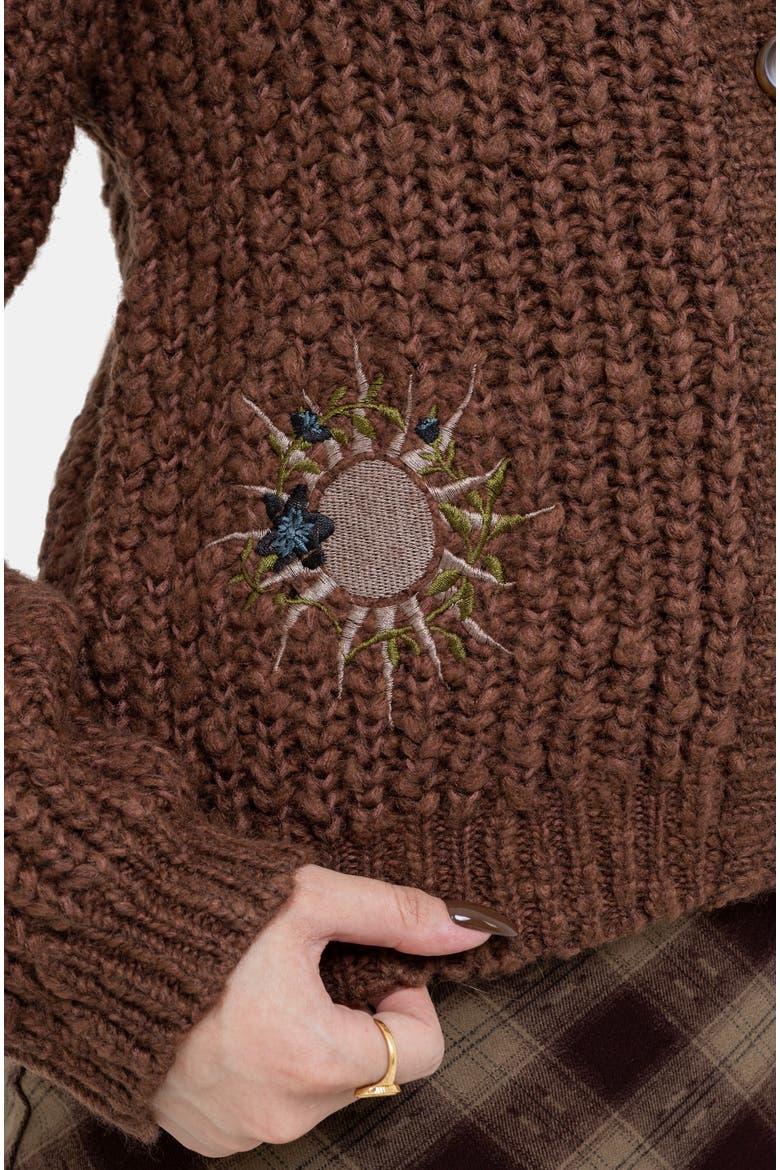 Isla Chunky Embroidered Knit Cardigan, Alternate, color, Brown