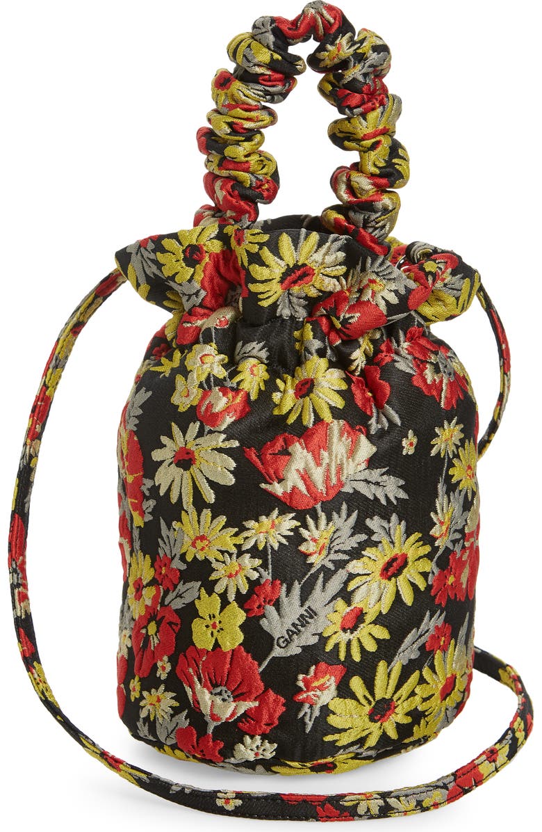 Ganni Floral Ruched Top Handle Bag, Alternate, color,