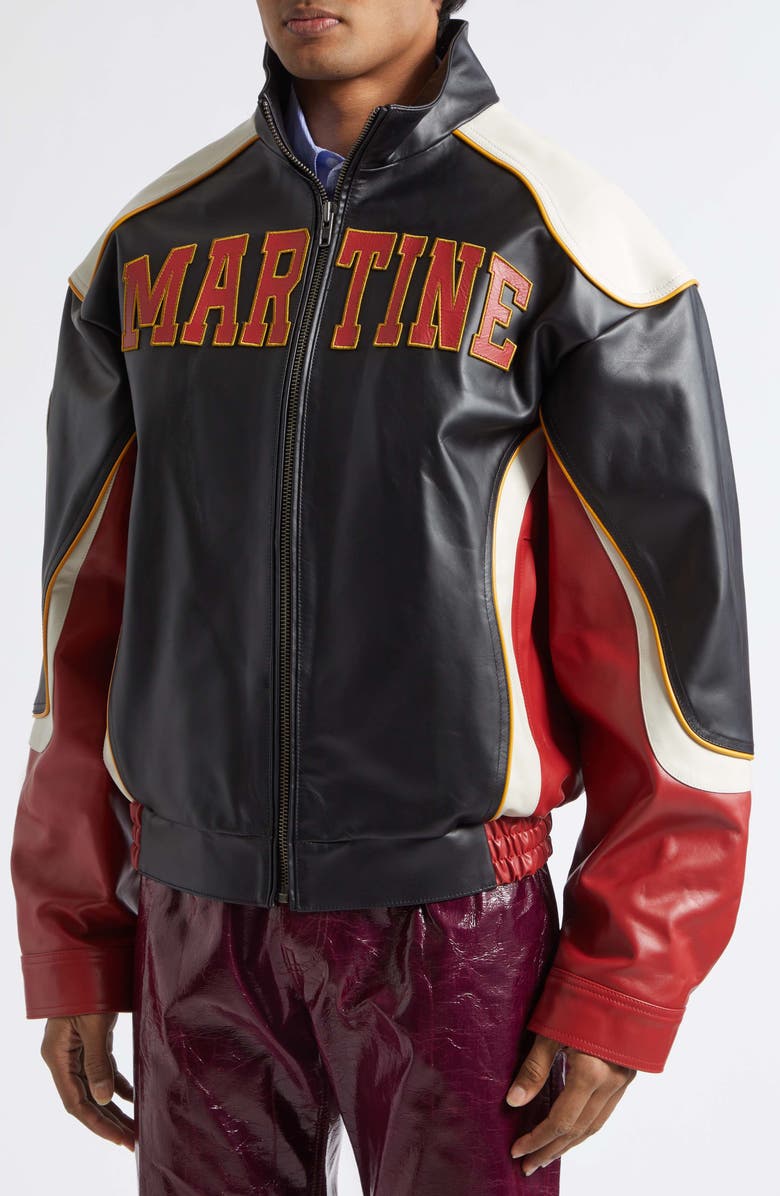 Martine Rose Bowl Game Oversize Colorblock Leather Jacket, Alternate, color, Black Red