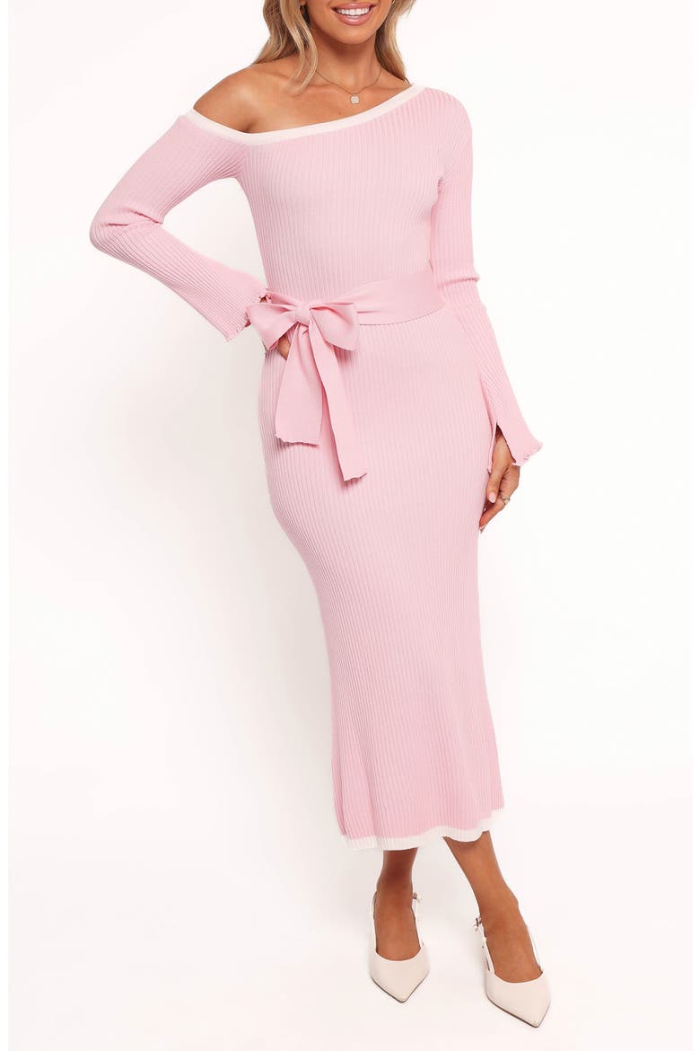 Milan One-Shoulder Long Sleeve Rib Maxi Dress, Main, color, PINK