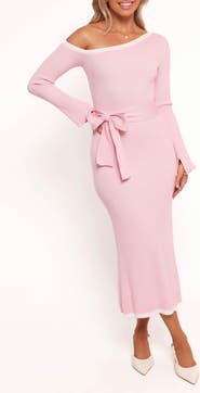 Petal & Pup Milan One-Shoulder Long Sleeve Rib Maxi Dress