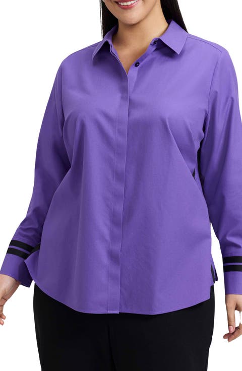 Brooke Non-Iron Grosgrain Trim Cotton Button-Up Shirt (Plus)