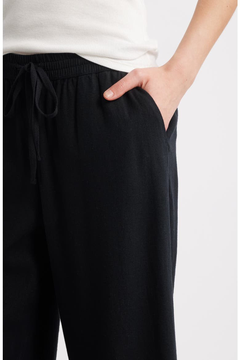 Drawstring Wide Leg Linen Blend Pants, Alternate, color, BLACK