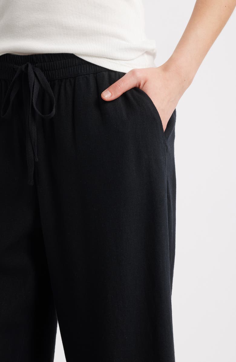 Caslon<sup>®</sup> Drawstring Wide Leg Linen Blend Pants, Alternate, color, Black