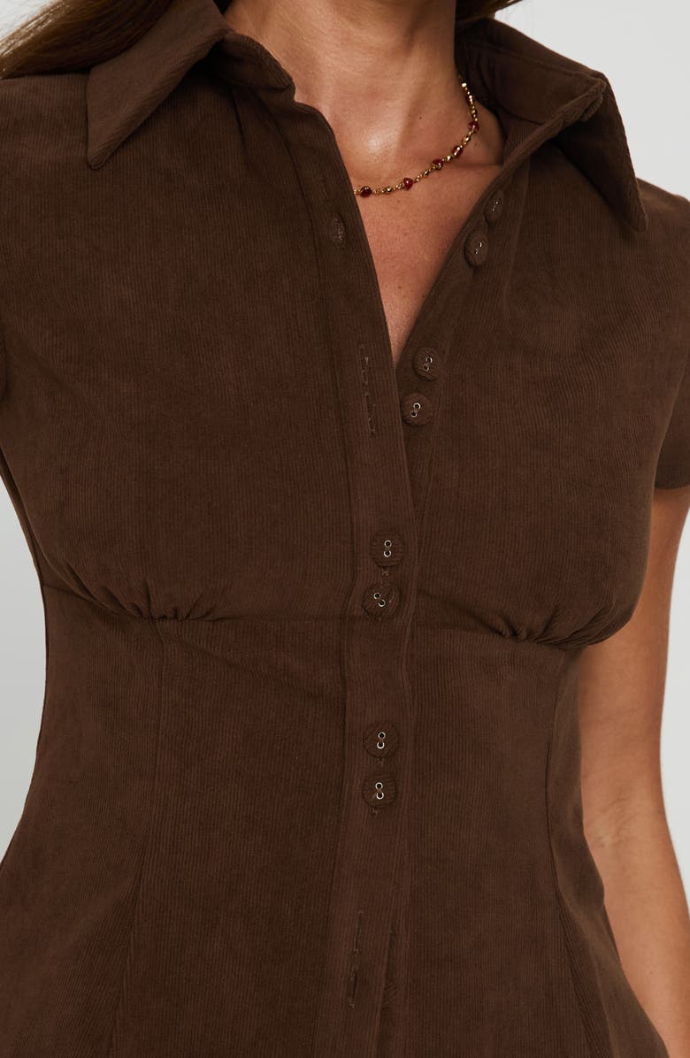 Princess Polly Cottesloe Fitted Corduroy Button-Up Shirt, Alternate, color, Chocolate