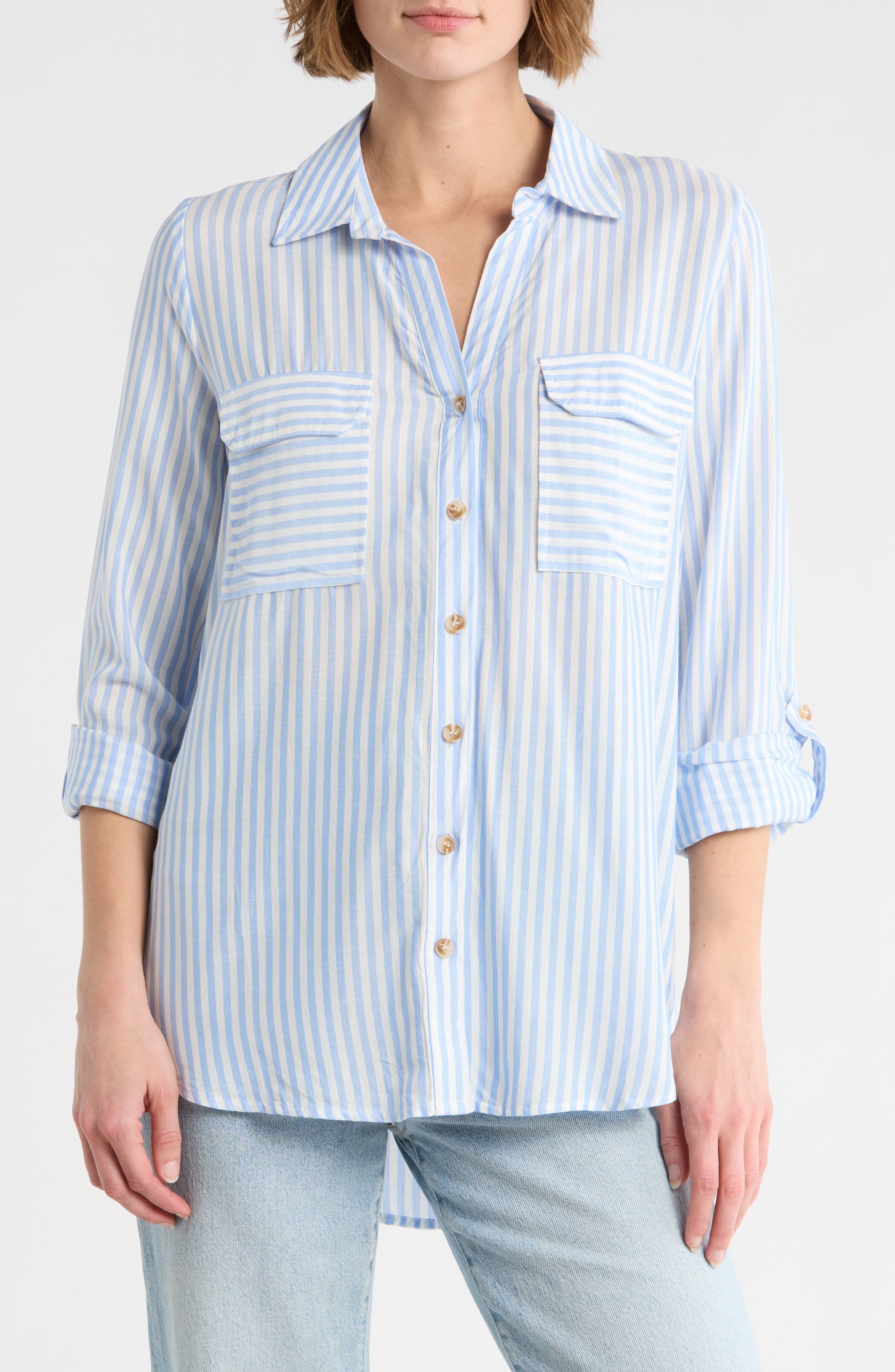 Blu Pepper Stripe Long Sleeve Button-Up Shirt