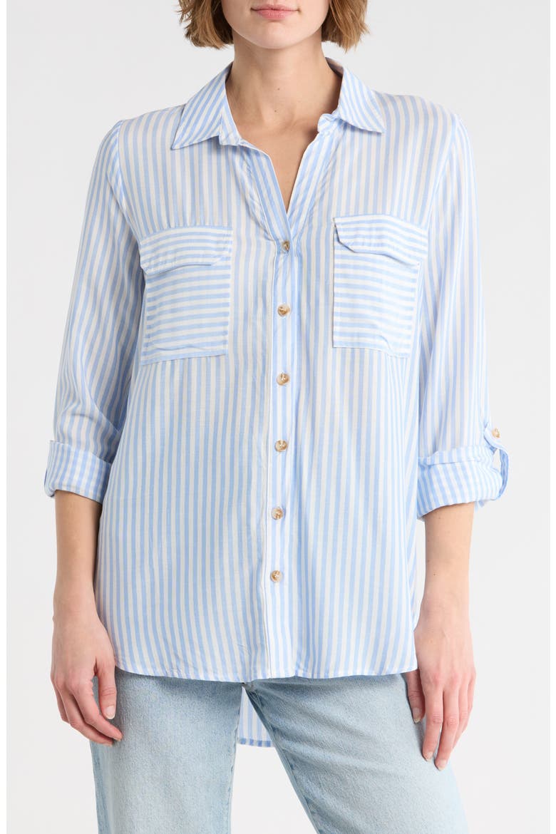 Stripe Long Sleeve Button-Up Shirt, Main, color, BLUE