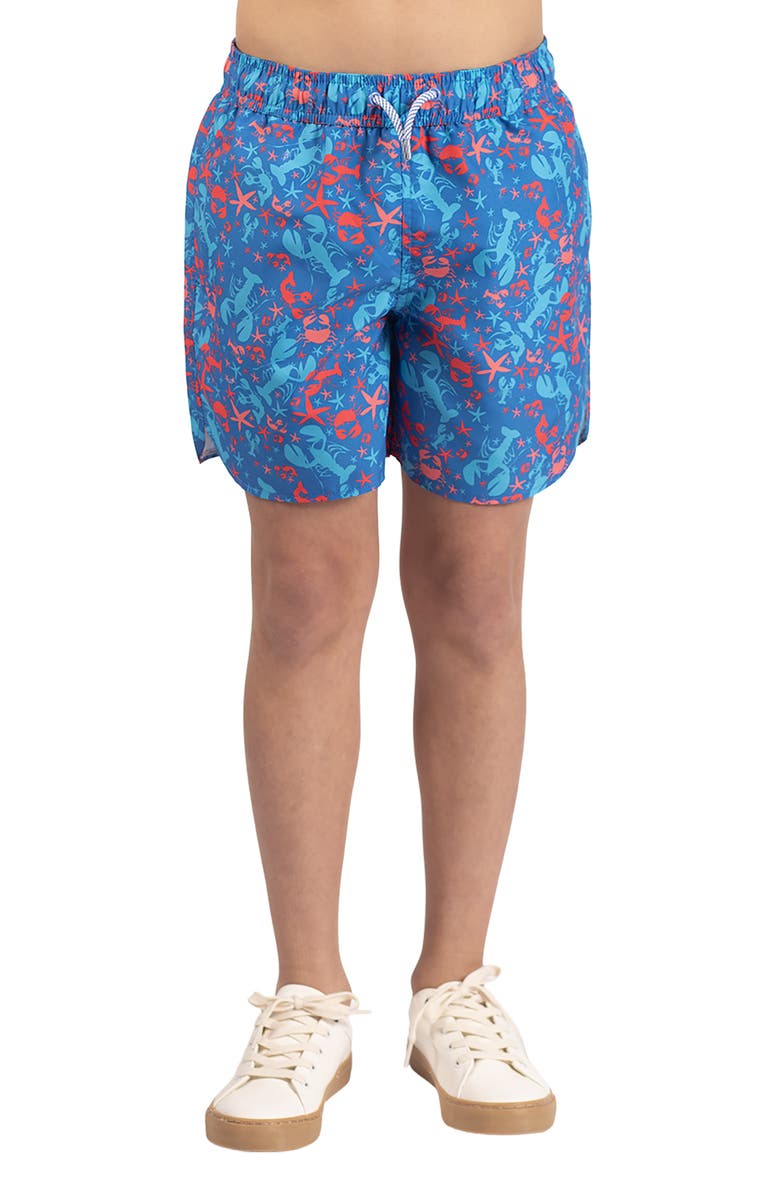 TailorByrd Kids' Lobster Print Swim Trunks, Main, color, Island Blue