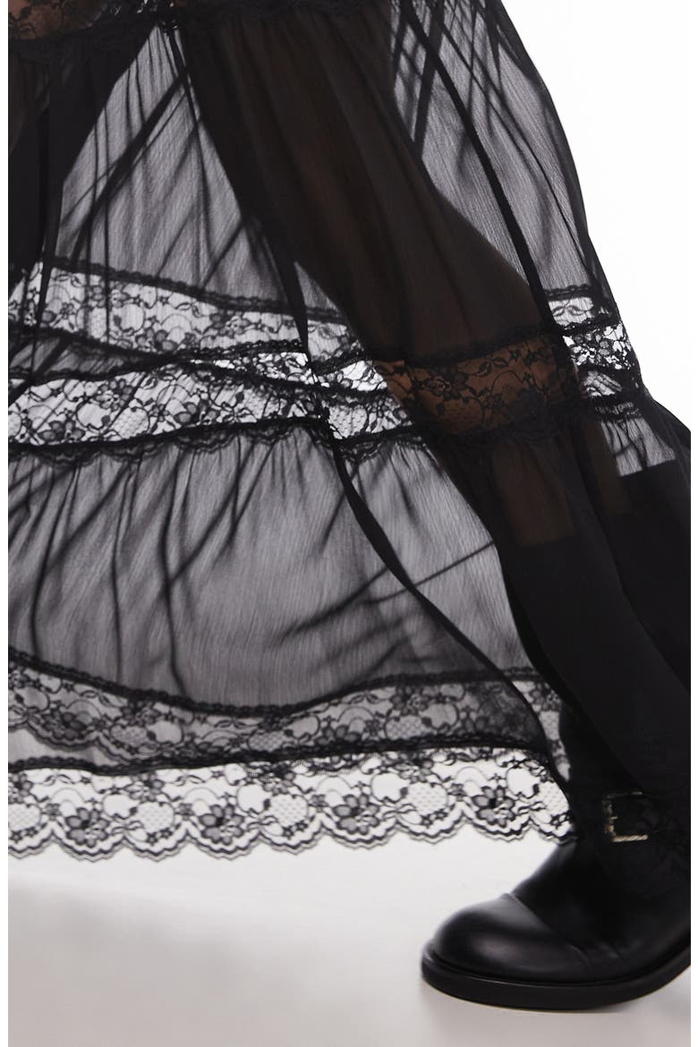 Tiered Sheer Lace Inset Maxi Skirt, Alternate, color, BLACK