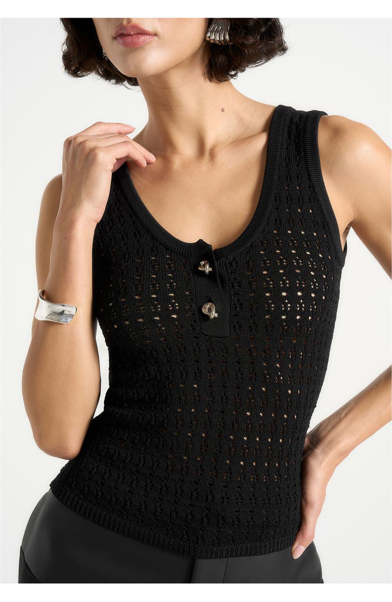Manière De Voir Nora Pointelle Knitted Vest with Knot Button, Alternate, color, Black