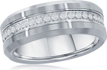 Mens' Black & Blue Tungsten Cubic Zirconia Band Ring