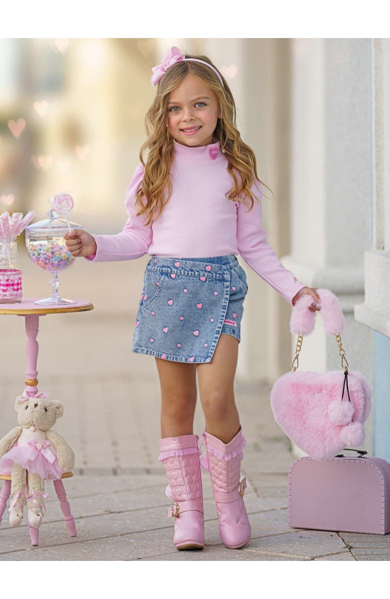Mia Belle Girls Sweethearts  Top and Denim Heart Skort Set, Alternate, color, 