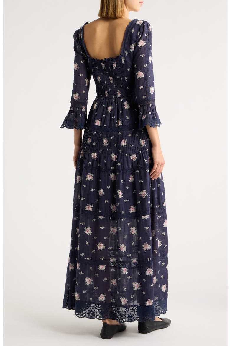 Ivelle Lace Trim Long Sleeve Maxi Dress, Alternate, color, INK WASH
