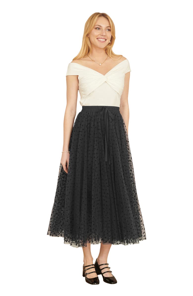 Yumi Mesh Heart Print Tulle Skirt, Alternate, color, Black