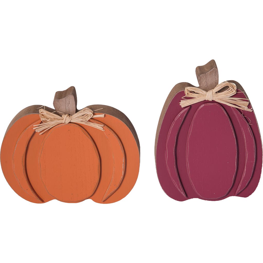 Transpac Pumpkin Decor Set Of 2 Decorative Wood Sculptures For Fall In Multi