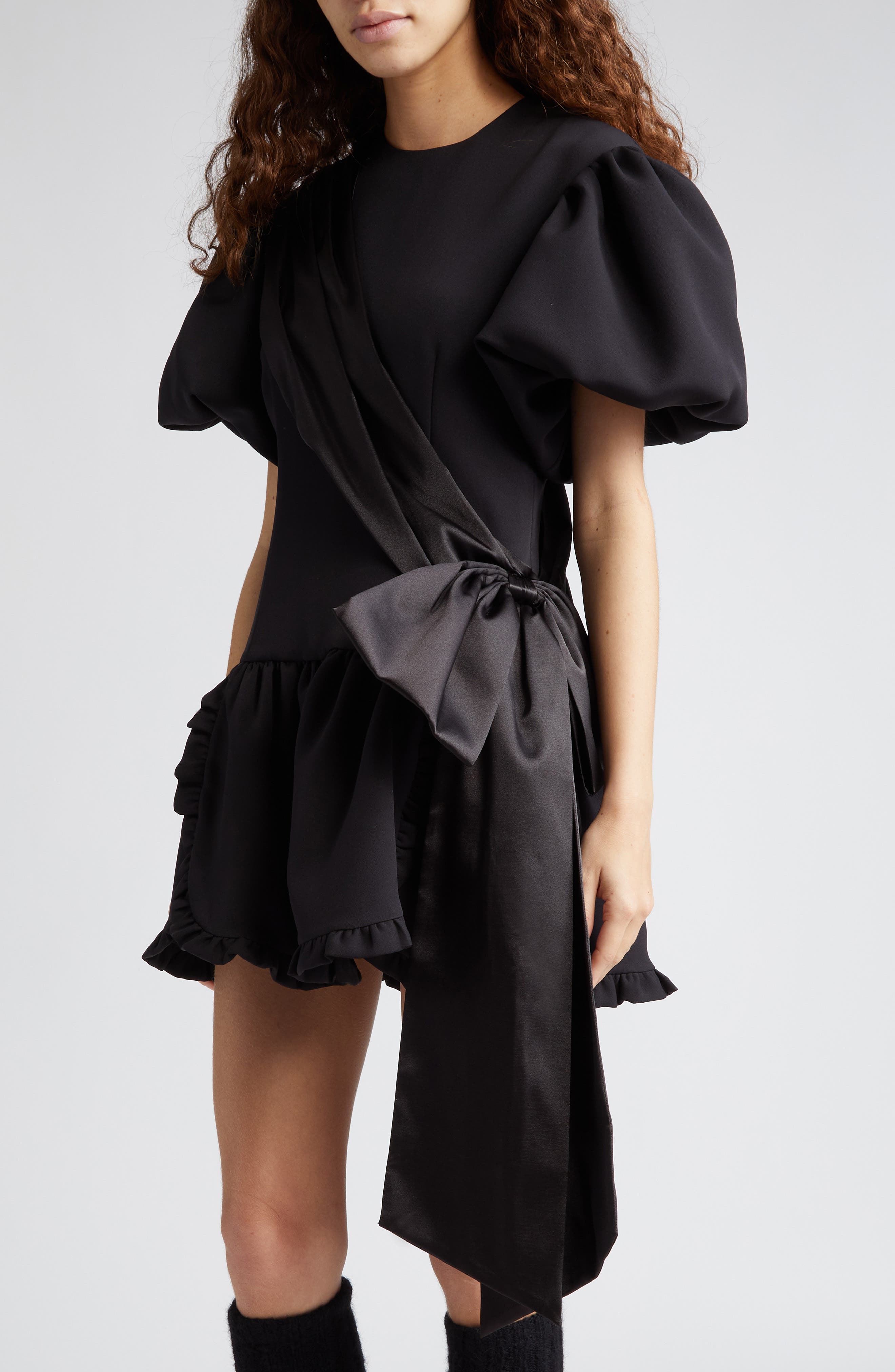 Sandy Liang Filenes Satin Sash Puff Sleeve Minidress (Women ...