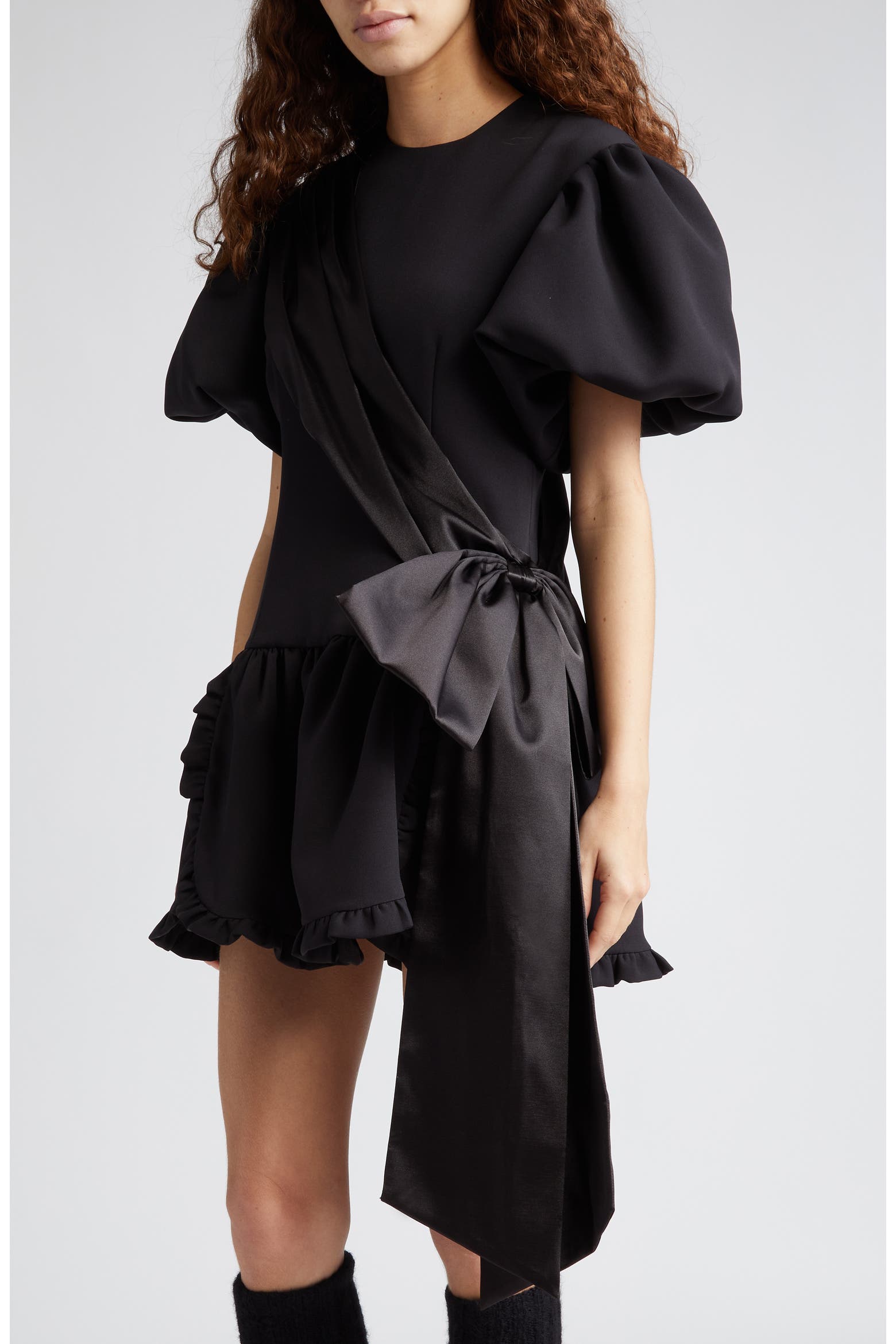 Filenes Sandy Liang Filenes Satin Sash Puff Sleeve Minidress (Women ...