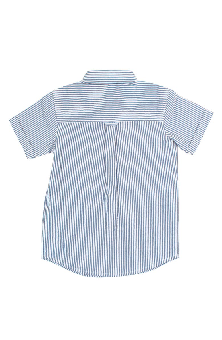 RuffleButts Boys Short Sleeve Button Down Shirt, Alternate, color, Classic Blue Seersucker