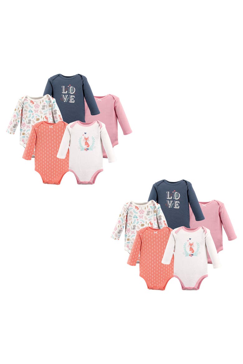 Cotton Long-Sleeve Bodysuits, Main, color, Woodland Fox 10-Piece