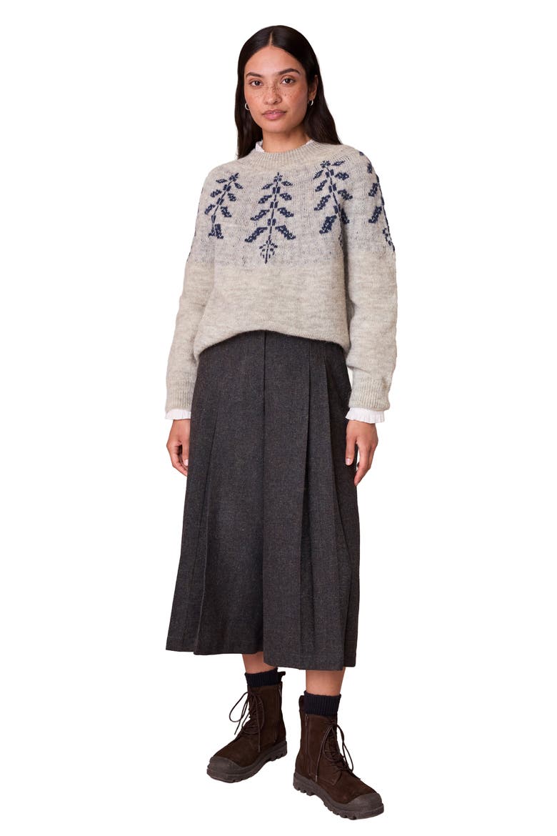 British Wool Botanical Fair Isle Sweater, Alternate, color, Oatmeal / Navy