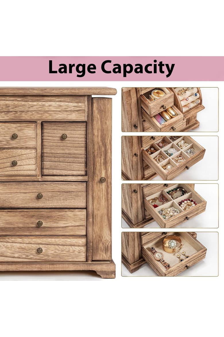 Wooden Tabletop Jewelry Armoire, Alternate, color, Rustic Brown