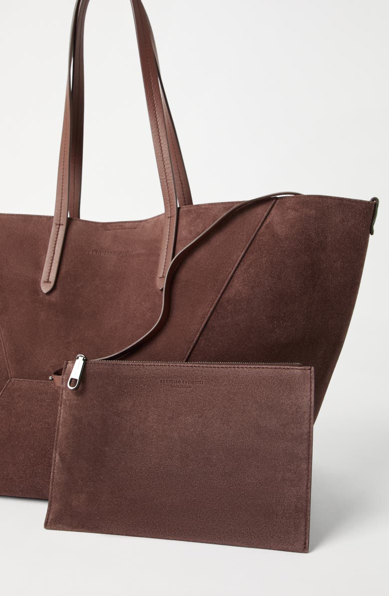 Brunello Cucinelli Suede BC Duo bag, Alternate, color, Burgundy