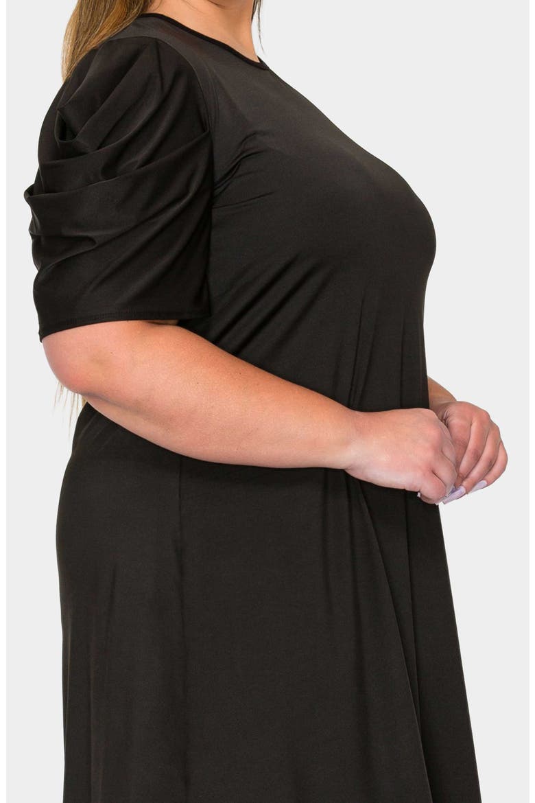 Aleyna Puff Sleeve A-Line Dress, Alternate, color, BLACK