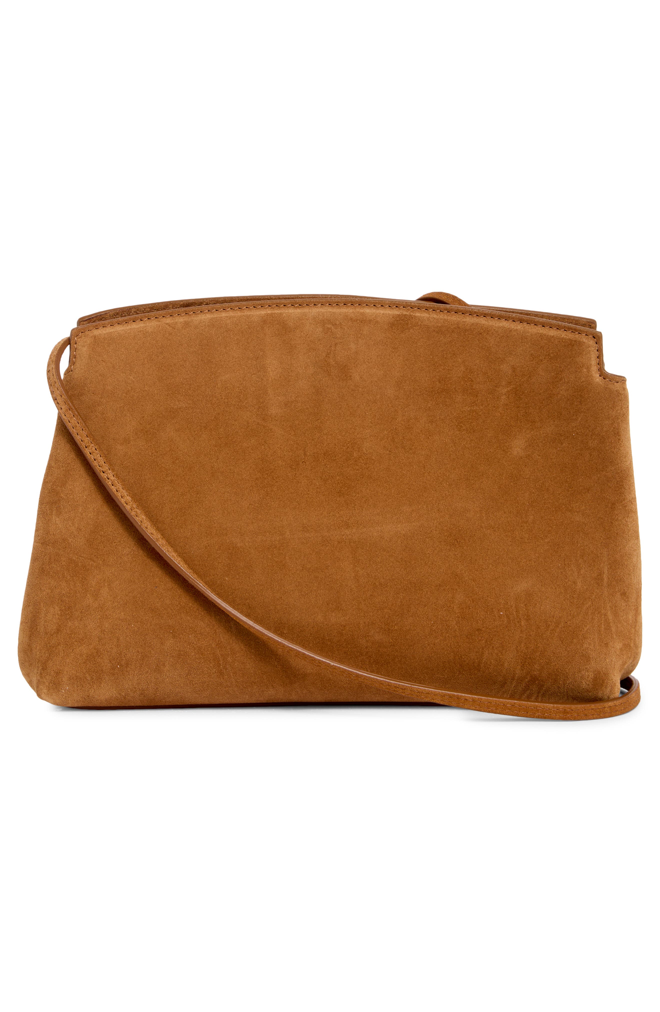 LIFFNER Large Pushlock Suede Clutch, Alternate, color, Saddle Brown