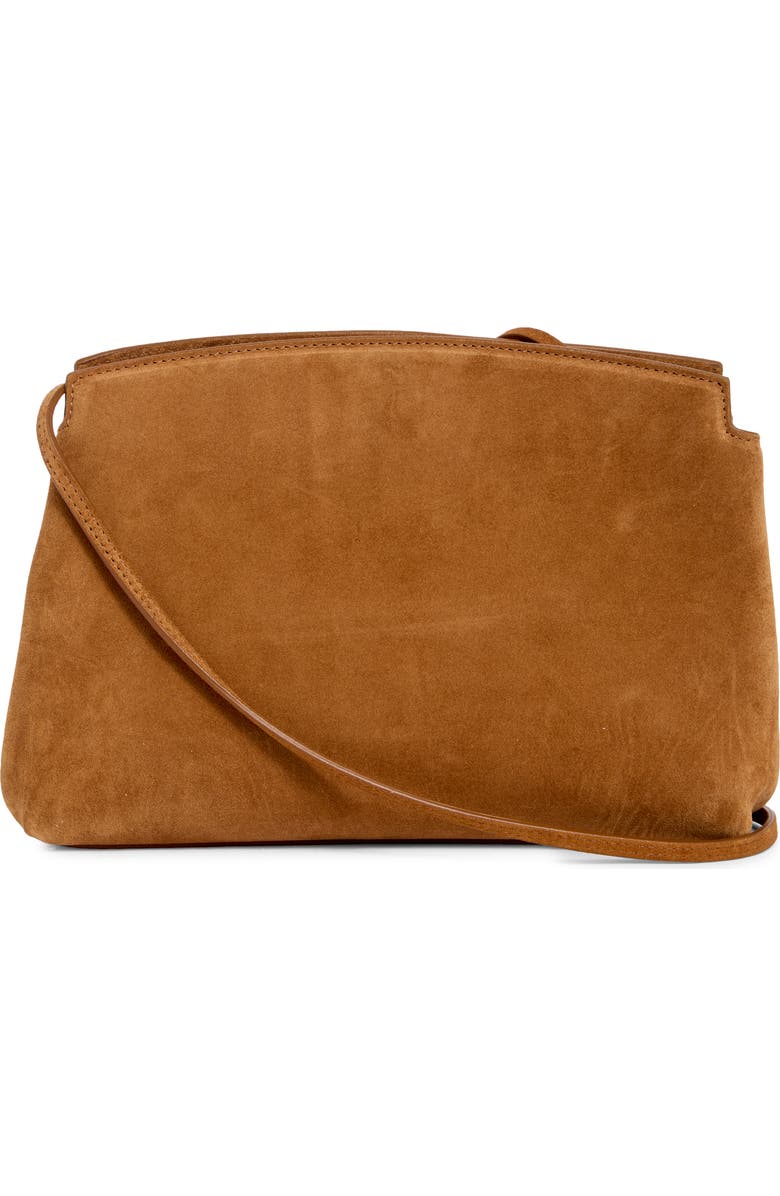 LIFFNER Large Pushlock Suede Clutch, Alternate, color, Saddle Brown