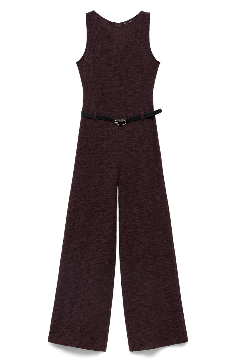 MANGO Belted Sleeveless Marl Jumpsuit, Main, color, Wine