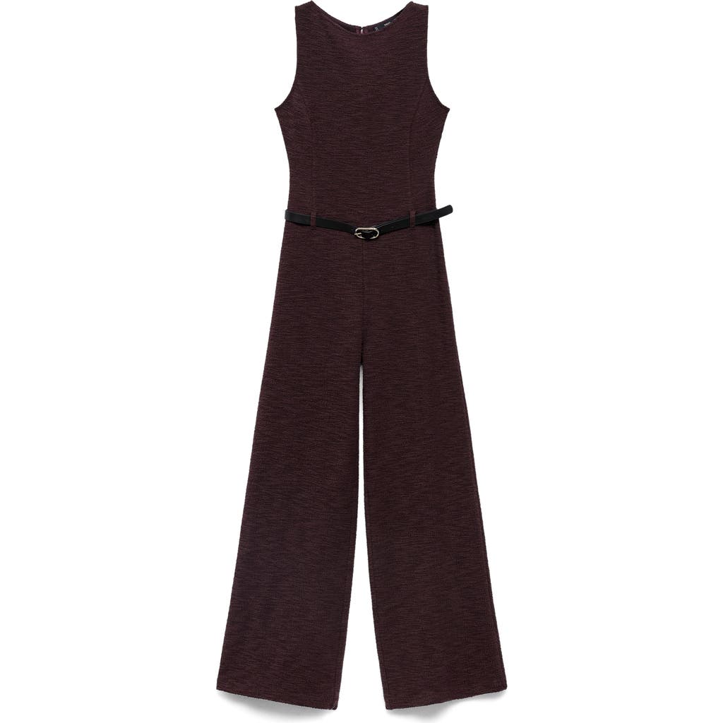 Mango Belted Sleeveless Marl Jumpsuit In Brown